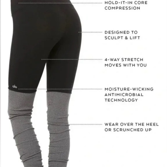 ALO Women's Yoga Goddess Ribbed Gray Black High Waisted Leggings Size S - Picture 2 of 12